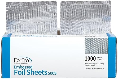 ForPro Professional Collection Embossed Foil Sheets 500S, Aluminum Foil, Pop-Up Foil Dispenser, Hair Foils for Color Application and Highlighting Services, Food Safe, 5" W x 10.75" L, 1000-Count