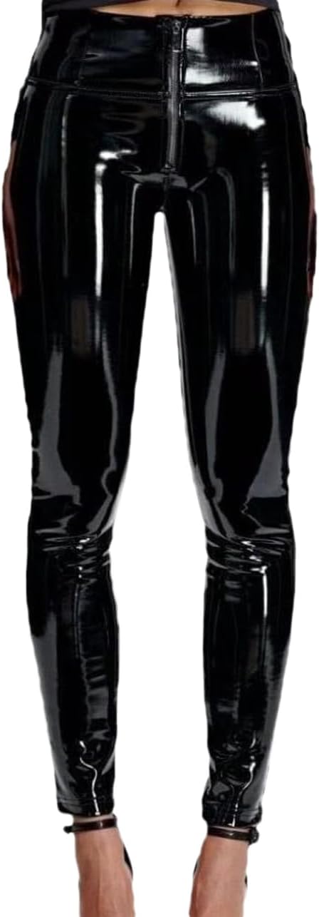 Women's Sexy Fashion Wetlook Synthetic Latex Slim Fit Leggings Stretchy Skinny Casual Long Pencil Pants Trousers