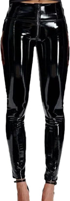Women's Sexy Fashion Wetlook Synthetic Latex Slim Fit Leggings Stretchy Skinny Casual Long Pencil Pants Trousers