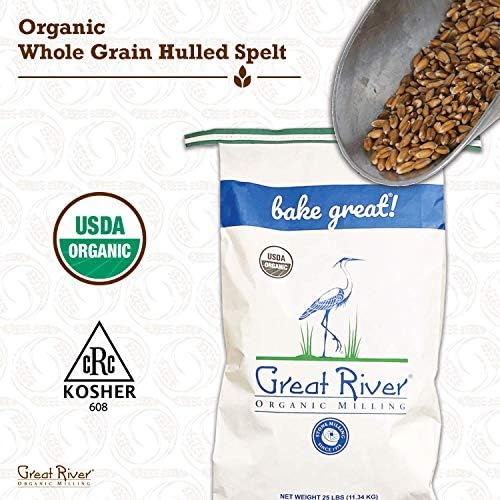 Great River Milling Organic Hulled Spelt Berries | Ancient Whole Spelt Grain | High Fiber & Protein | Non-GMO & Kosher | Ideal for Baking, Salads, Pilaf & More | 25 Lb