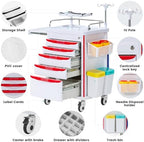 Medical Cart, Rolling Medication Carts with Silent Wheels, Adjustable IV Pole, Trash Bin & O2 Holder, Needle Disposal Holder - Ideal Nursing Trolley for Clinics, Hospitals, Salon