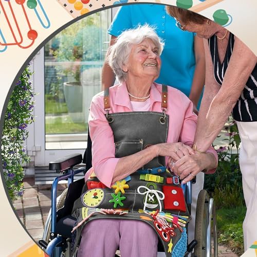 Fidget Apron for Elderly Fidget Blanket for Dementia Alzheimer's Therapy Activity Apron Anxiety Relief supplies(Grey)