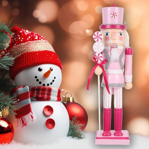 Christmas Nutcracker Ornament ，15inch King Soldier Nutcracker Suitable for Table, Fireplace Decoration Christmas Party Supplies (Pink Lollipop)