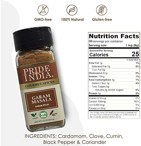 Pride of India - Garam Masala Ground – Warming Spice Blend for Variety of Non-Veg & Veg Dishes – Flavorful Mix for Curries and Pilafs - 2.2 oz. Small Dual Sifter Bottle