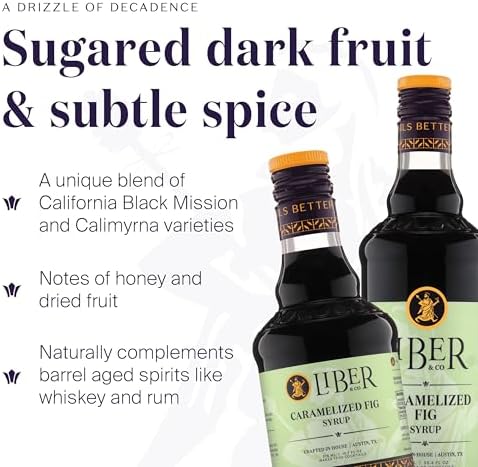 Liber & Co. Caramelized Fig Syrup - Made with California Mission & Calimyrna Figs - Perfect for Old Fashioneds, Manhattans & Aged Spirit Cocktails - Makes 25 Drinks - Craft Cocktail Mixer (12.7 oz)