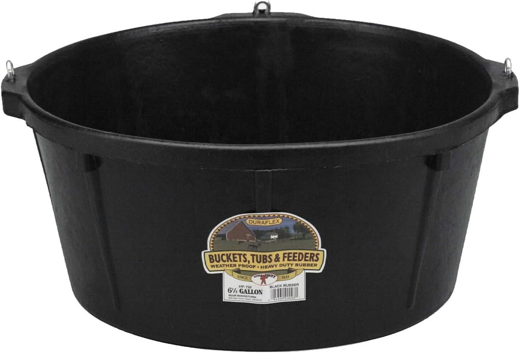 Little Giant® Heavy Duty Rubber Tub with Hanging Hooks | Durable Rubber Feed Pan | Horse Feed Bucket | 6.5 Gal