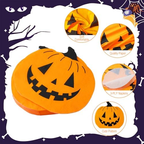 100PCS Halloween Paper Napkins, 3-Ply Disposable Ghost Pumpkin Black Cat Luncheon Napkins Spooky Dessert Dinner Hand Napkins for Party Halloween Decor, 6.5 x 6.5 Inches