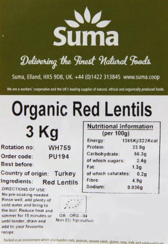 Suma - Organic Red Lentils - 3Kg