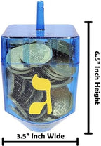 The Dreidel Company Blue Jumbo Hanukkah Fillable 6.5" inch Dreidel, Stands Straight On Table, Can Be Filled with Hanukkah Gelt Or Hanukkah Chocolate Coins