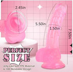 7 Inch Soft Pink Dildo, Realistic Silicone Medium Anal Dildos Stimulation Vaginal G-Spot and Anal, Safe Material Lifelike Men Penis with Strong Suction Cup, Adult Sex Toys for Women/Beginner Sexual