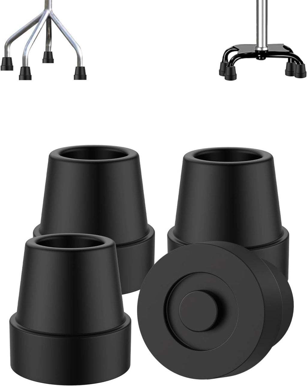 supregear Replacement Quad Cane Tips (4 Pack) - 5/8 Inch Non-Slip Rubber Foot - Durable Attachment End Base for Walking Sticks Folding Cane Accessory, Black