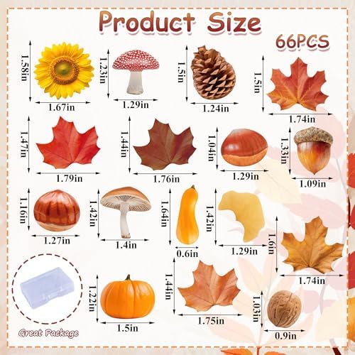 66PCS Edible Fall Leaves Cupcake Toppers Wafer Paper Autumn Maple Leaves Cake Decorations Edible Ginkgo Leaf Acorn Cupcake Picks for Autumn Thanksgiving Party Birthday Decor Supplies
