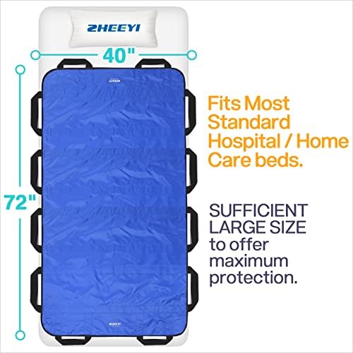 Multipurpose 72" x 40" Positioning Bed Pad with Reinforced Handles - Reusable & Washable Transfer Sheet for Turning, Lifting & Repositioning - Double-Sided Nylon Fabric, Blue