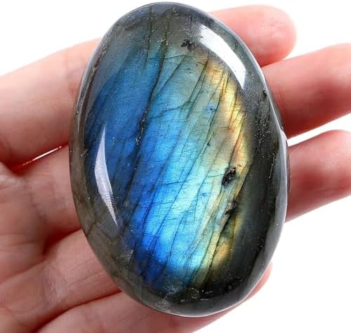 LAIDANLA Labradorite Large Palm Stone Healing Crystals 2.2-2.4" Natural Gemstones Calming Effects Energy Balancing Reiki Polished Irregular Worry Stone Cleansing Protection Crystal Grid Gifts 1PC