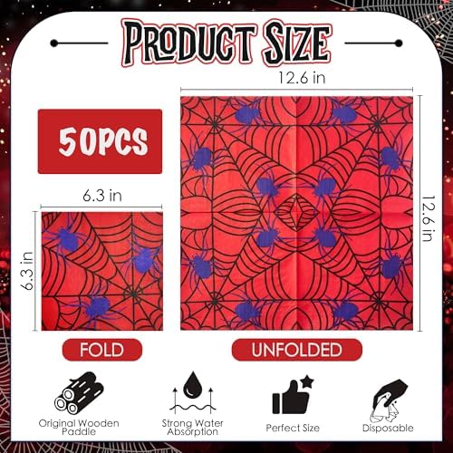Halloween Spider Web Napkins, 6.5"x6.5"(50-Pack) Themed Party Cocktail Disposable Paper Napkins, Spider Webs & Spider Pattern Napkin, Decorative Dinner Hand Napkins for Festival Birthday Decoration