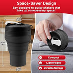 Collapsible Protein Shaker & Water Bottle Food-Grade, Leakproof Lid 600mL/20oz Shaker Cup - Reusable Silicone Shaker Cups for Protein Shakes with Mixing Ball for Gym-goers & Travelers