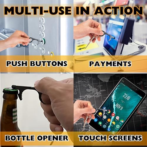 No Touch Door Opener tool 4 Pack - Premium keychain multitool - Hygienic Touch free Keychain tool - Touchscreen stylus, Button pusher, Bottle opener - Great for Employee appreciation gifts