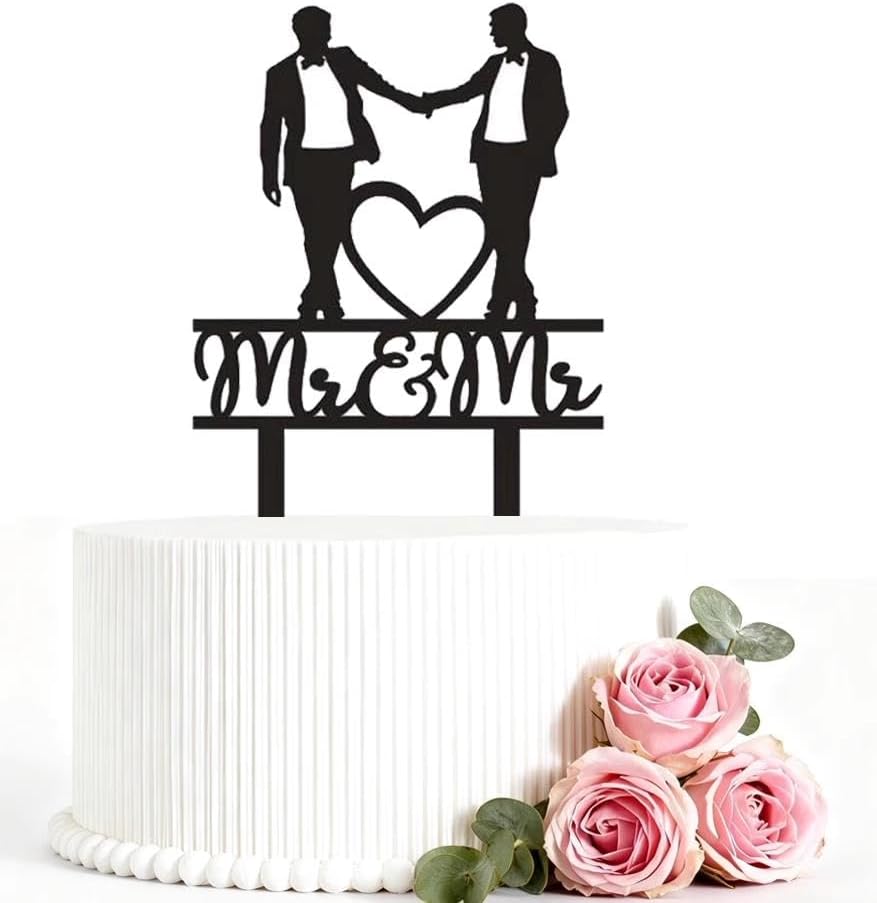 Mr And Mr Gay Wedding Cake Toppers Acrylic Silhouette Couple Groom Wedding Party Decorations