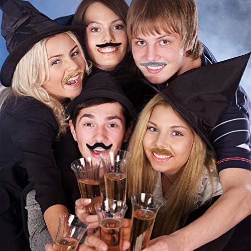 36 Pieces Fake Mustaches Beard, Self Adhesive Costume Accessories Novelty Mustache Fiesta Party Supplies for Masquerade Party (Black)