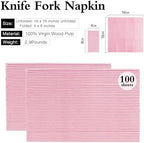 Pink Napkins Disposable Linen Feel Napkins with Built-in Flatware Pocket, Prefolded for Knives and Forks, Pink Dinner Napkins for Evening Parties, Weddings, easter, birthday, 100Pack