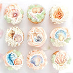 52PCS Edible Sea Shells Cupcake Toppers Edible Conch Sea Snail Cupcake Picks for Beach Party Wedding Cupcake Decorations Ocean Baby Shower Boys Girls Birthday Cake Decorations Supplies