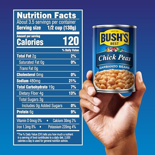 BUSH'S BEST 16 oz Canned Garbanzo Beans (Chickpeas), Source of Plant Based Protein and Fiber, Vegetarian, Low Fat, Gluten Free, (Pack of 12)