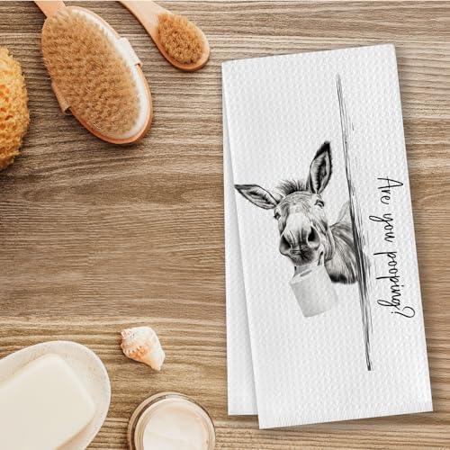 are You Pooping Donkey Bathroom Hand Towels, Donkey Lovers Gifts for Women, Funny Farmhouse Donkeys Hand Towels for Bathroom Decor, 16x24 Inches