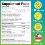 H. Pylori Defense Probiotics 100 Billion CFU - Lactobacillus Reuteri, Mastic Gum, Berberine, Zinc Carnosine, Green Tea, for Digestive & Gut Health, Stomach Comfort, Vegan, 120 Capsules