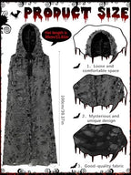 Fourluoo Halloween Tattered Cloak Grim Reaper Hooded Cape Retro Medieval Ghost Black Cape for Adult Halloween Wizard Cosplay