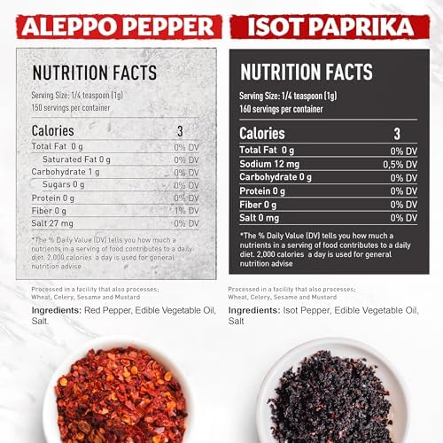 Eastanbul Aleppo Pepper & Urfa Pepper, Aleppo Flakes 5.3oz & Urfa Biber 5.6oz, Pul Biber and Isot for Mediterranean & Middle Eastern Dishes, Chili Flakes & Isot Blackish Twin Gift Pack, Spice Buddies