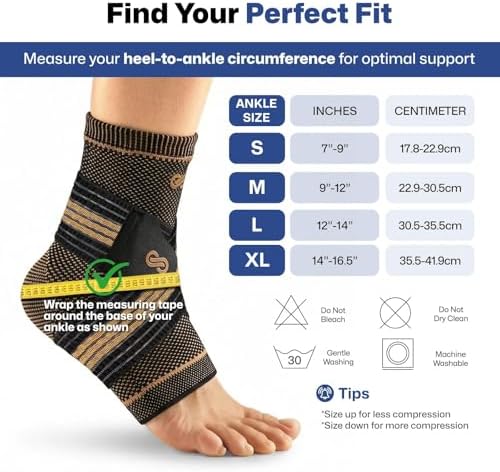 PAPLUS Ankle Brace for Women & Men, Copper Infused Compression Sleeve for Plantar Fasciitis Relief, Achilles Tendonitis Brace with Ankle Support for Sprained, Foot Pain, Sports Recovery