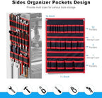 JUNNUJ Large Power Tool Organizer Cart with Charging Station, Garage Floor Standing Rolling Drill and Tools Battery Storage Cart on Wheels, Heavy Duty Utility Rack Shelf with 8 Outlet Power Strip, Red