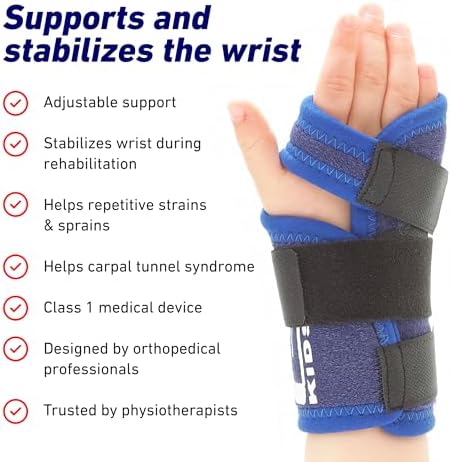 Neo-G Wrist Brace for Kids - Stabilized Support For Carpal Tunnel, Juvenile Arthritis, Joint Pain, Tendonitis, Hand Sprains - Adjustable Compression - Class 1 Medical Device - One Size - Left - Blue