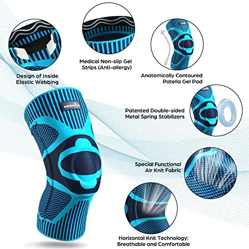 NEENCA Knee Braces for Knee Pain Relief, Compression Knee Sleeves with Patella Gel Pad & Side Stabilizers, Knee Support for Weightlifting, Running, Workout, Arthritis, Meniscus Tear, Men Women. ACE-53