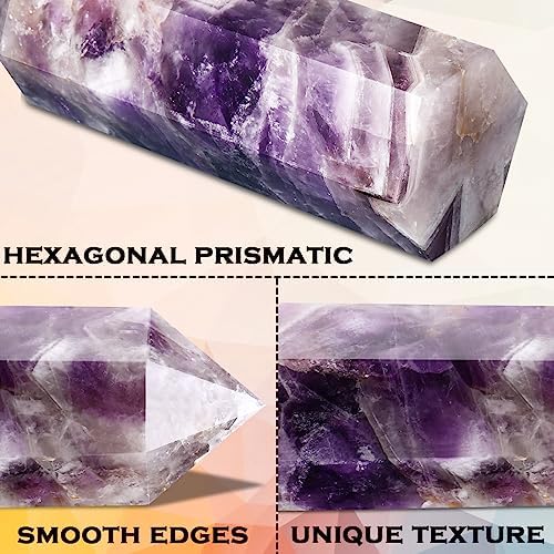CASMON Large Healing Crystal Wands 3.9"-4.3"(10-11cm), Natural Dream Amethyst Obelisk Crystal Tower Stone, 6 Faceted Single Healing Crystal Point for Reiki Chakra Meditation Therapy (1PC)