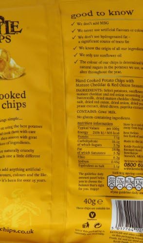 Kettle Chips Mature Cheddar and Red Onion 40 g (Pack of 18)