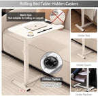 BeGyoku Overbed Table,Over The Bed Table with Hidden Wheels&Cup Holder,Adjustable Bedside Table and Rolling Table Tray&Laptop Cart,Hospital Table Over Bed for Home Use (White)