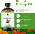 SVA Rosehip Seed Oil - 4 Fl Oz – 100% Natural & Cold Pressed - for Face, Skin Care, Hair Care, Scalp Massage & Body Massage – Carrier Oil with Dropper