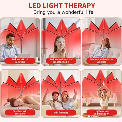 Cholas Red Light Therapy for Face Body, 5 Heads Red Infrared Light Therapy Devices with Stand, 5 Levels Adjustable Brightness 660nm and 850nm Near Infrared Light for Full Body, Muscle Gift for Women
