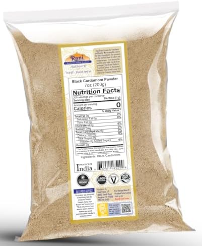 Rani Black Cardamom Powder (Kali Elachi) Indian Spice 7oz (200g) ~ All Natural | Vegan | Gluten Friendly | NON-GMO | Kosher | Indian Origin | Smokey, Tsaoko, Cao Guo, Bach Dan Khau, Badi