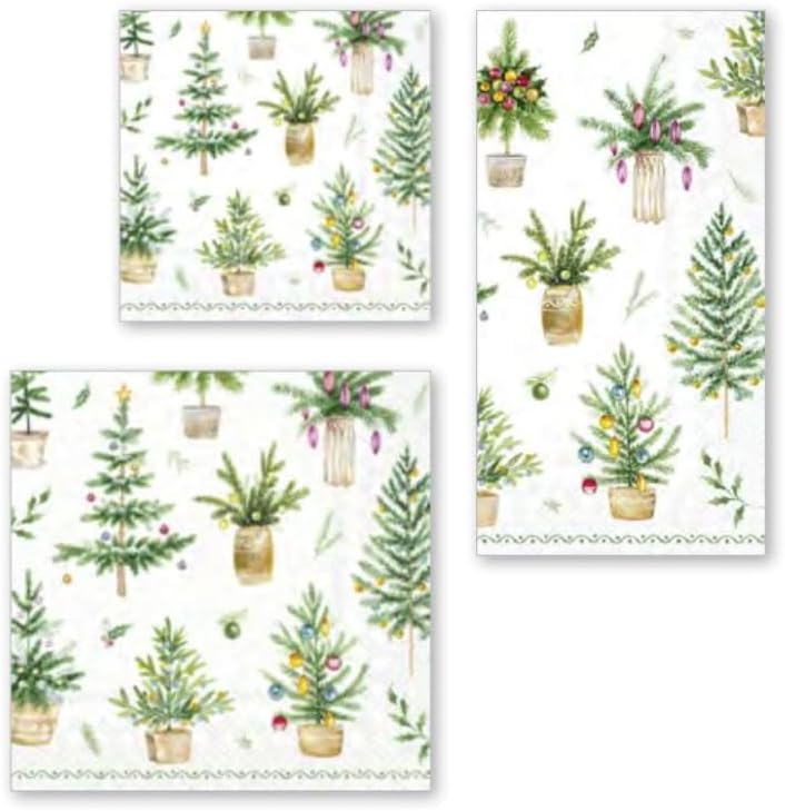 IHR Ideal Home Range Dinner Napkins Disposable 3-Ply Paper Guest Hand Towels, 8.5" x 4.5", Festive Holidays (Green), 16-Count