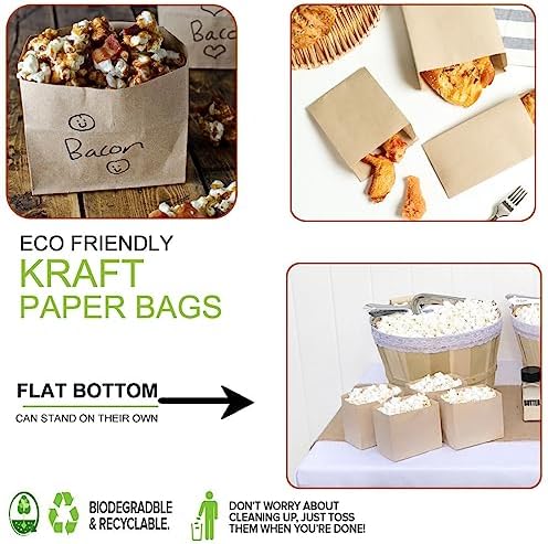 Small Brown Paper Bags for Snacks,50 Pack,Greaseproof Kraft Paper Bags,Recyclable,and Biodegradable,Small Brown Paper Wrappers Popcorn,Cookies,Fries,Crafts