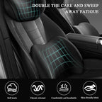 Car Headrest & Lumbar Support Cushion, Ergonomic Memory Foam Car Neck Back Support w/Removable Cover, Universal Breathable Lumbar Cushion Headrest Pillow with Adjusatble Strap (Black)
