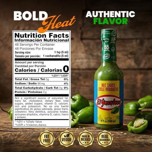 El Yucateco Green Habanero Hot Sauce, Authentic Mexican Chile Habanero Sauce, 8 fl oz (240 ml), Gluten Free, Pack of 1