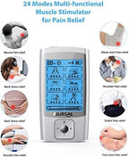 NURSAL 24 Modes TENS Unit Muscle Stimulator with Continuous Stimulation, Rechargeable Electronic Pulse Massager with 8 Pads for Back and Shoulder Pain Relief and Muscle Strength (Silver)