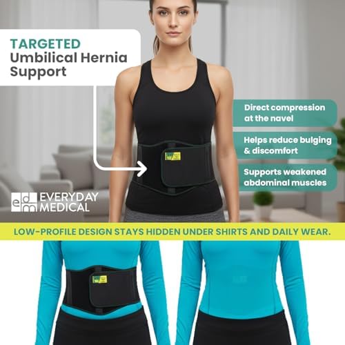 Everyday Medical Umbilical Hernia Belt for Men & Women - Abdominal Binder Post Surgery Compression Garment w/Removable Abdominal Pads, Belly Support Band for Epigastric, Navel & Ventral Hernias - S/M