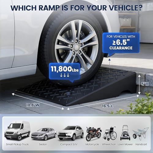 KROAK Heavy-Duty Rubber Curb Ramps 2-Pack, 5" Height & Extra-Wide 18.8" Width, Supports 11800LBS, Non-Slip Driveway Ramps for Wheelchairs, Cars, Scooters, Lawn Mowers & Motorcycles
