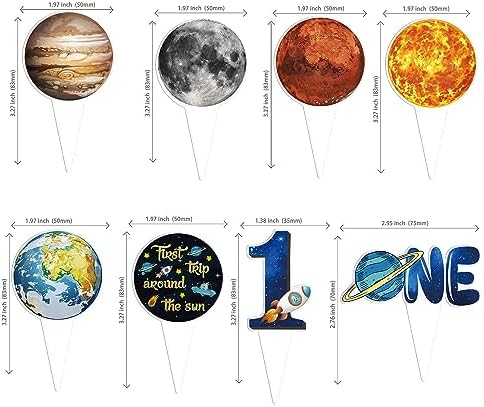 Gyufise 40Pcs First Trip Around The Sun Cake Topper 1st Birthday Cake Decorations Space Cupcake Toppers For Baby Boys Girls Planets Solar System Theme Party Supplies