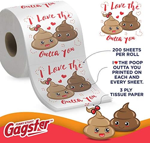 Romantic Toilet Paper Roll by Gagster - 3 Ply Funny Novelty Gag TP - 200 Sheets Per Roll For Birthday Valentine's Day and Anniversary Gag Gift Printed on Every Sheet - I Love the "Stuffing" Outta You