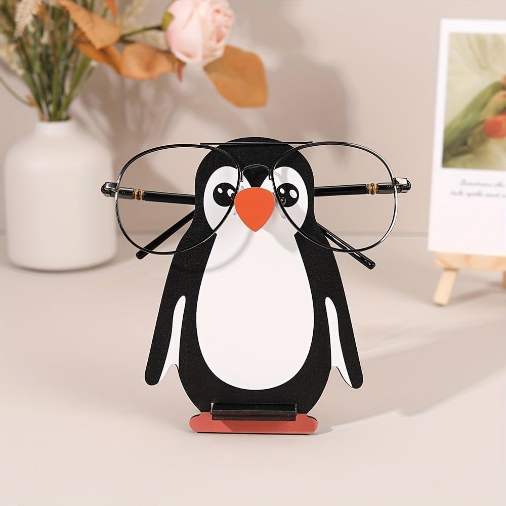 1PC Creative Eyeglasses Holder Animal, Classic Penguin Gift Idea & Office Ornament Indoor Use, Desk for Nightstand (Compatible with Regular & Reading Glasses) 5.9 in (YJZJ-15)